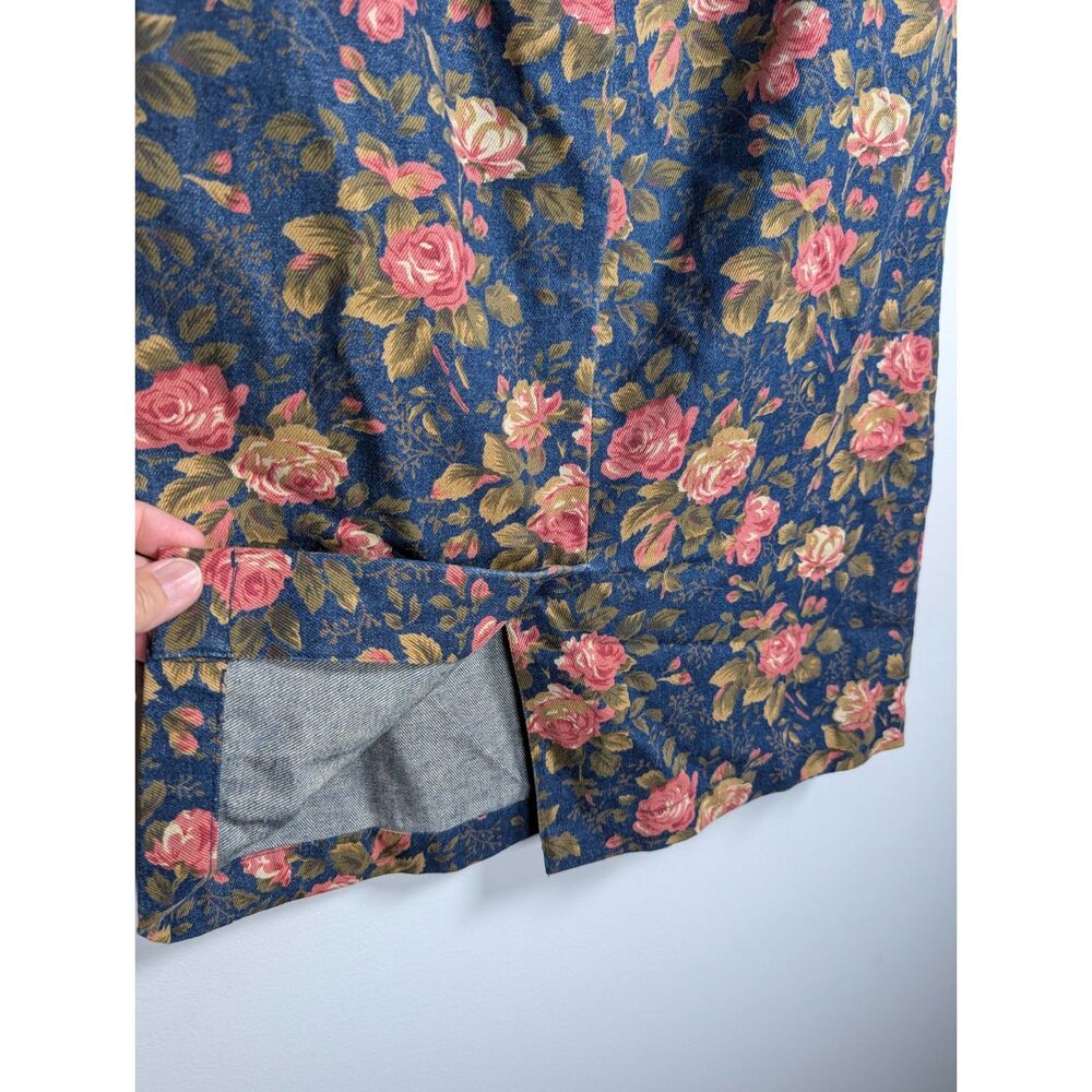 Vintage Orvis Floral Denim Midi Skirt Rose Print Button Front Cotton Cottagecore - Picture 6 of 9
